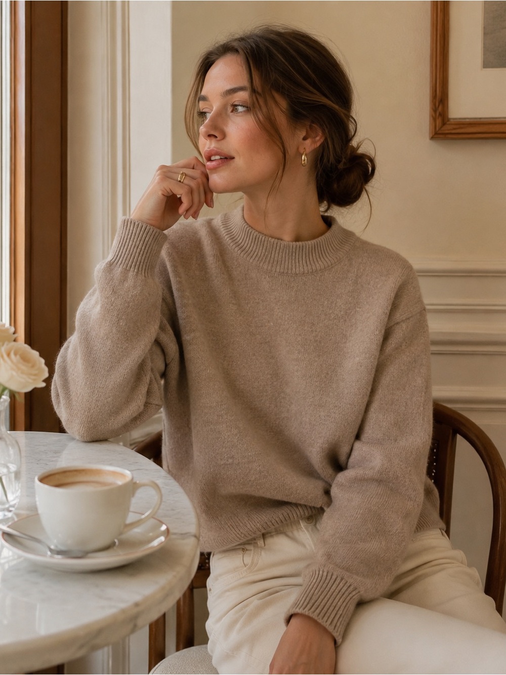 Quince 100% Mongolian Cashmere Oversized Crewneck Sweater Oatmeal Size M